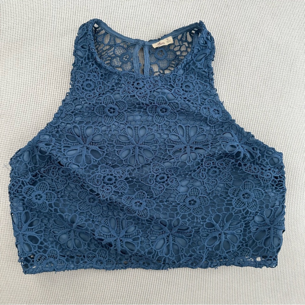 Vintage Hollister Lace Crop Top‎ Teal Blue XS
